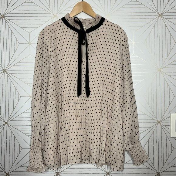 Max Studio Blush Pink Polka Dot Blouse Ribbon Necktie Size 2X (Lining Flawed) - Picture 12 of 14